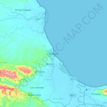 Mappa topografica Nagua, altitudine, rilievo