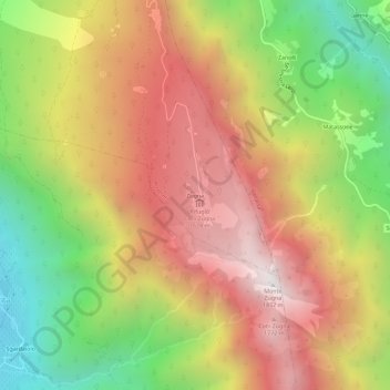 Mappa topografica Zugna, altitudine, rilievo