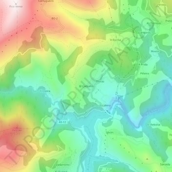 Mappa topografica El Carballo, altitudine, rilievo