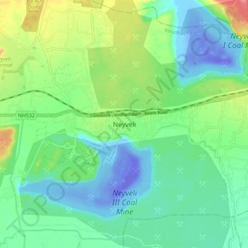 Mappa topografica Neyveli, altitudine, rilievo