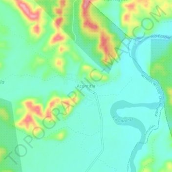 Mappa topografica Acontitla, altitudine, rilievo