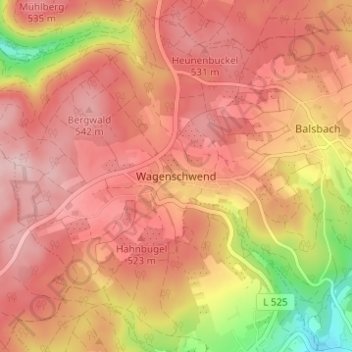 Mappa topografica Wagenschwend, altitudine, rilievo