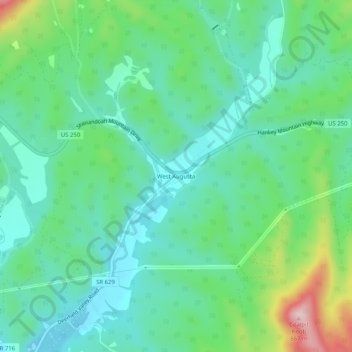 Mappa topografica West Augusta, altitudine, rilievo