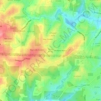 Mappa topografica Shelby Forest, altitudine, rilievo
