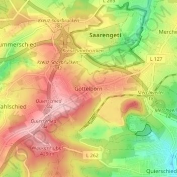 Mappa topografica Göttelborn, altitudine, rilievo