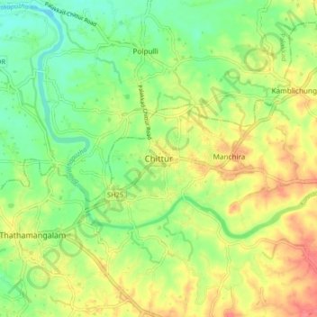 Mappa topografica Chittur, altitudine, rilievo