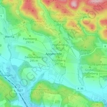 Mappa topografica Appenrode, altitudine, rilievo