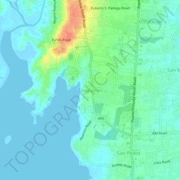 Mappa topografica Tiniguiban, altitudine, rilievo