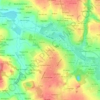 Mappa topografica Pen ar C'hoat, altitudine, rilievo