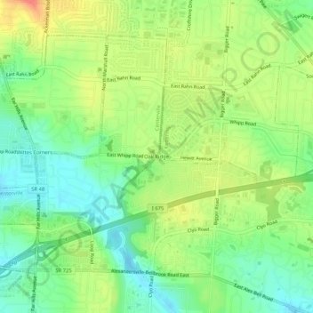 Mappa topografica Oak Ridge, altitudine, rilievo