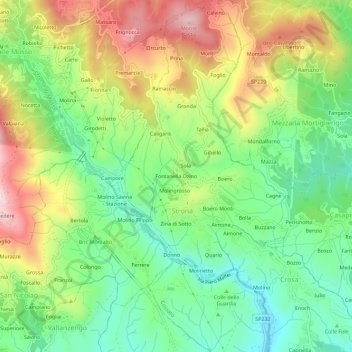 Mappa topografica Fontanella Ozino, altitudine, rilievo