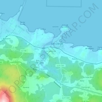Mappa topografica As Galiñeiras, altitudine, rilievo