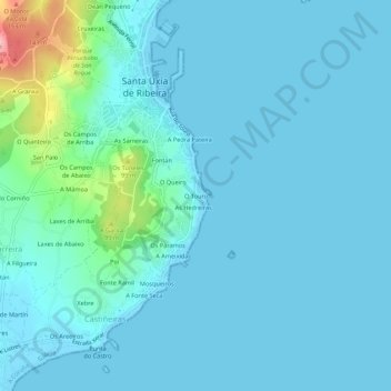 Mappa topografica O Touro, altitudine, rilievo