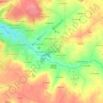 Mappa topografica Chez Le Rouge, altitudine, rilievo