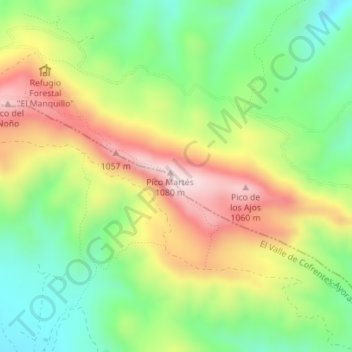 Mappa topografica Pico Martes, altitudine, rilievo