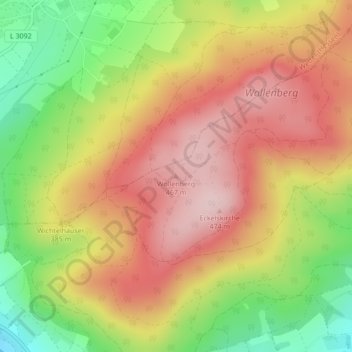 Mappa topografica Wollenberg, altitudine, rilievo