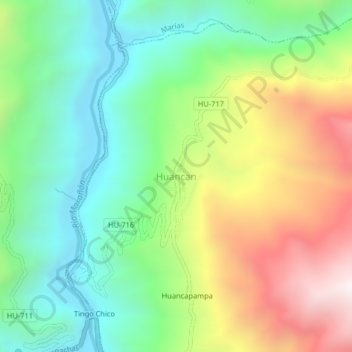 Mappa topografica Huancan, altitudine, rilievo