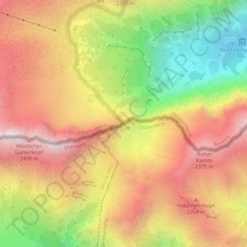 Mappa topografica Gatterl, altitudine, rilievo