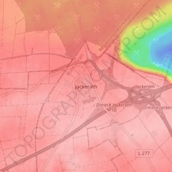 Mappa topografica Jackerath, altitudine, rilievo