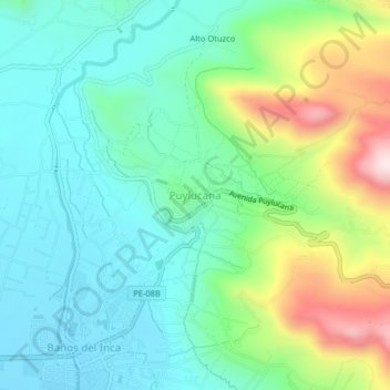 Mappa topografica Puylucana, altitudine, rilievo