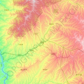 Mappa topografica 吉县, altitudine, rilievo