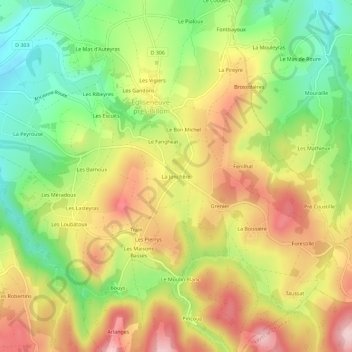 Mappa topografica La Jonchêre, altitudine, rilievo