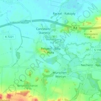 Mappa topografica Belgern, altitudine, rilievo