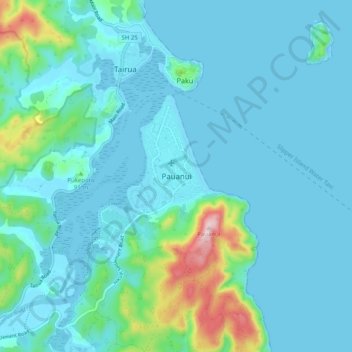 Mappa topografica Pauanui, altitudine, rilievo