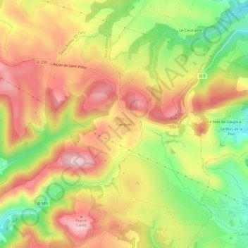 Mappa topografica Tiergues, altitudine, rilievo