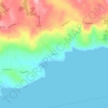 Mappa topografica Curahue, altitudine, rilievo