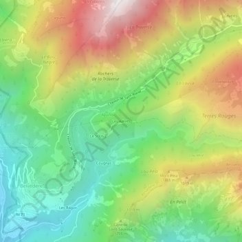Mappa topografica Les Adrets, altitudine, rilievo