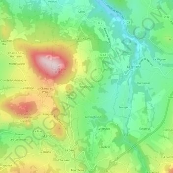Mappa topografica Messinhac, altitudine, rilievo