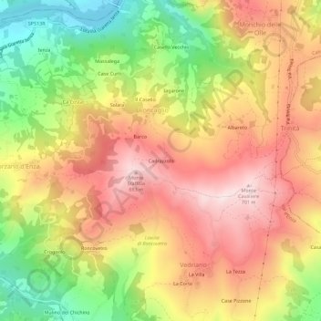Mappa topografica Cadrazzolo, altitudine, rilievo