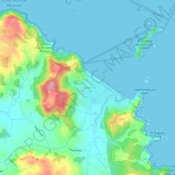 Mappa topografica Hahei, altitudine, rilievo