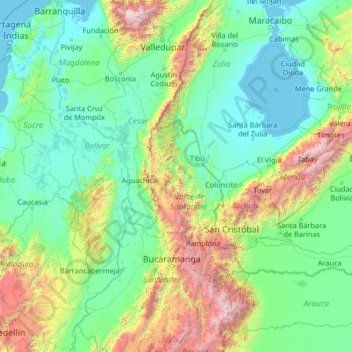 Mappa topografica Norte de Santander, altitudine, rilievo