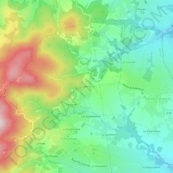Mappa topografica Valency, altitudine, rilievo