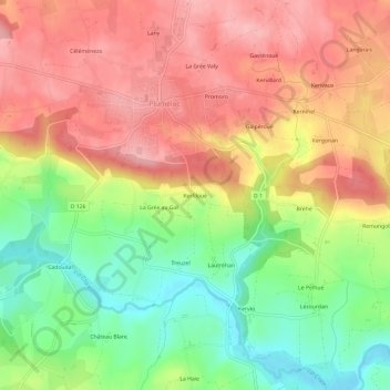Mappa topografica Kerfiloué, altitudine, rilievo