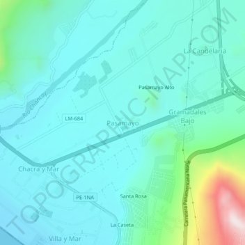 Mappa topografica Pasamayo, altitudine, rilievo