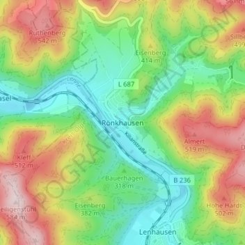 Mappa topografica Rönkhausen, altitudine, rilievo