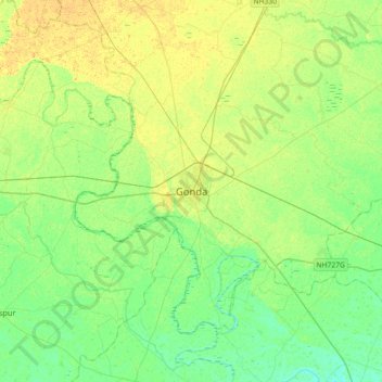 Mappa topografica Gonda, altitudine, rilievo
