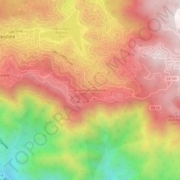 Mappa topografica Arrowhead Highlands, altitudine, rilievo