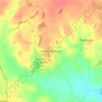 Mappa topografica Kirkby Mallory, altitudine, rilievo