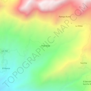 Mappa topografica Shita Baja, altitudine, rilievo
