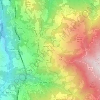 Mappa topografica Lucchio, altitudine, rilievo