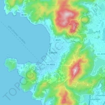 Mappa topografica ป่าตอง, altitudine, rilievo
