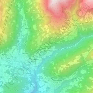 Mappa topografica Roveredo, altitudine, rilievo