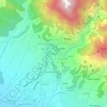 Mappa topografica Chakban, altitudine, rilievo