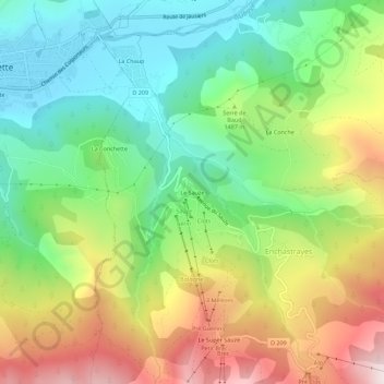 Mappa topografica Le Sauze, altitudine, rilievo