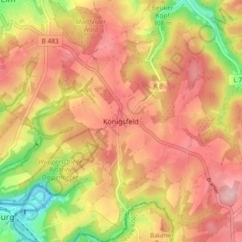 Mappa topografica Königsfeld, altitudine, rilievo