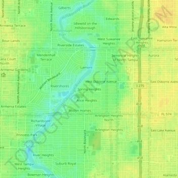 Mappa topografica Spring Heights, altitudine, rilievo